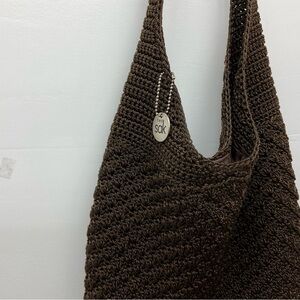 The Sak Womens Brown Knit Shoulder Crossbody Bag Lined Purse Zipper Pocket